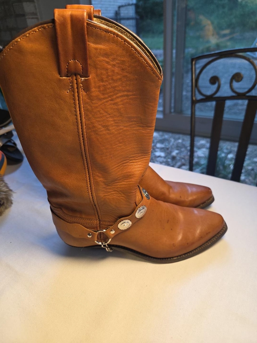 Abilene Leather Western Cowboy Boots Concho Harness Size 7 M